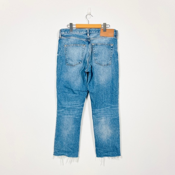 Zara Blue Denim Raw Hem Slim Straight Leg Cropped Jeans - Picture 2 of 4